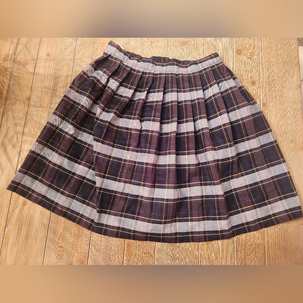Plaid A-Line Skirt - Blue and White